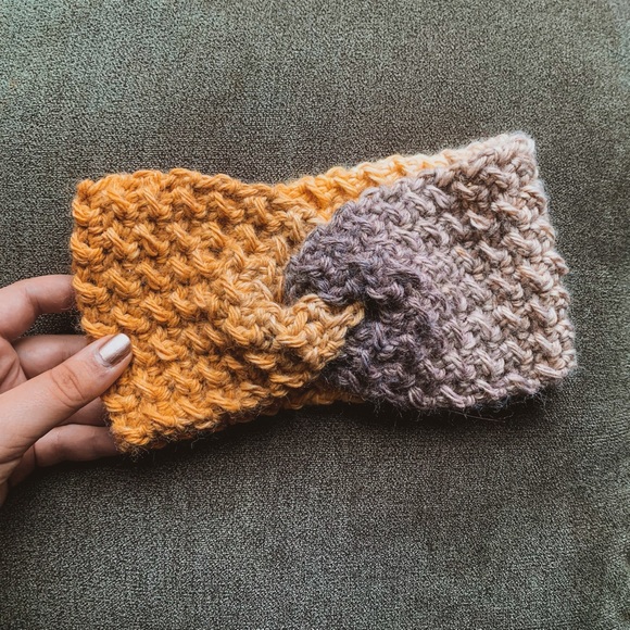 PURPLE SUNSET Handmade crochet head warmer WOOL BLEND - Picture 1 of 2